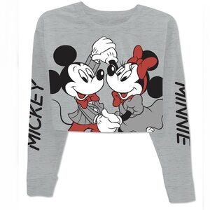 Disney Gray Mickey & Minnie Cropped
Long Sleeve T-Shirt Size XL Disney NEW